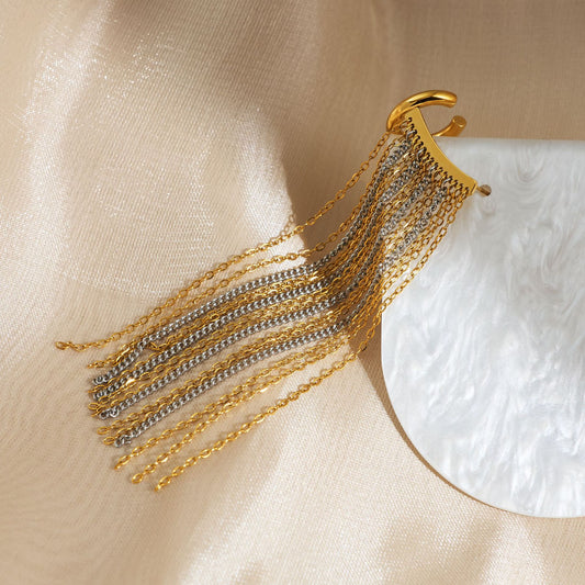 18K Real Gold Plating Titanium Steel Line Drape Ear Clip